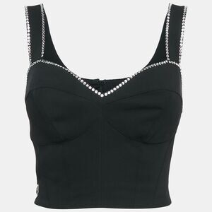 Philip Stein Black Rhinestone Embellished Crepe Bustier Top S